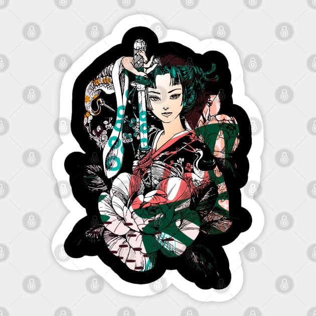 Japanese Geisha Sword Samurai Warrior 114 Sticker by dvongart